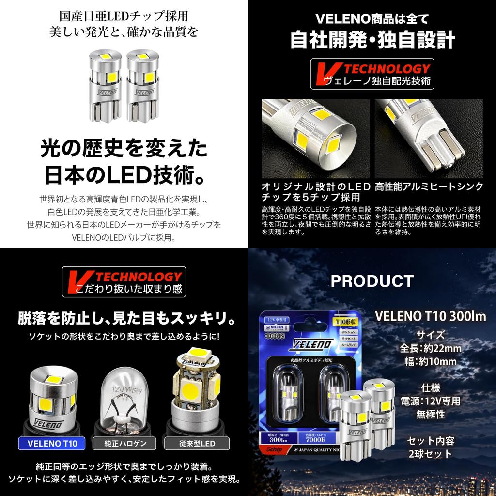 VELENO LED T10 300 лм Чип Nichia 5 светодиодов Чистый белый