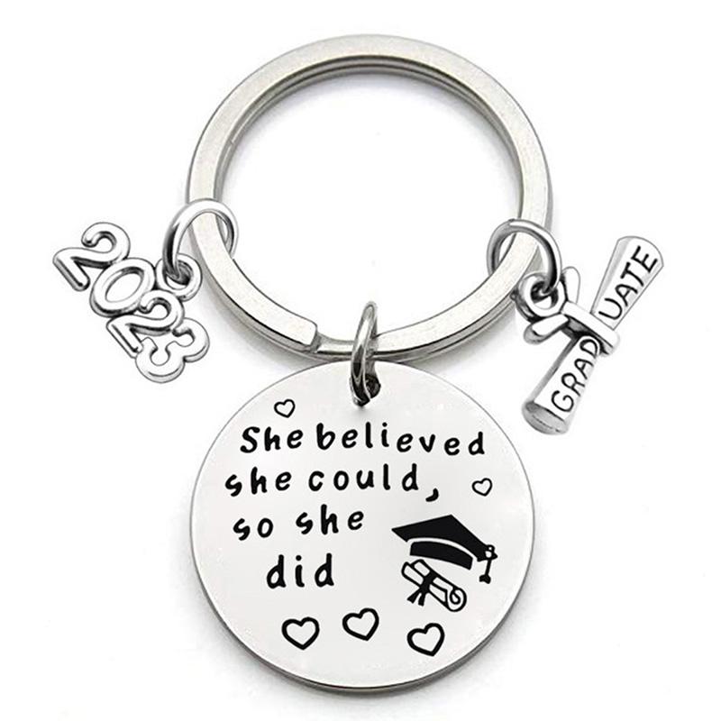 Graduation Gift Stainless Steel Keychain Rings Key Holder Creative Decorated Accessories