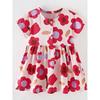 Girls' Red Floral Short-Sleeved Dress Baby Pure Cotton Casual Skirt Kidsren's Summer Dress Fashionable Floral Princess Dress