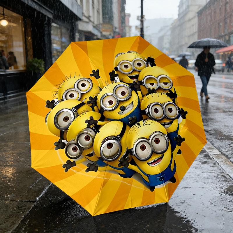 Minion Party 8 Ribs 3Fold Black Glue Uv Protection Umbrella Sun Protection Rainproof Compact Folding Umbrella For Travel Daily Use C923415