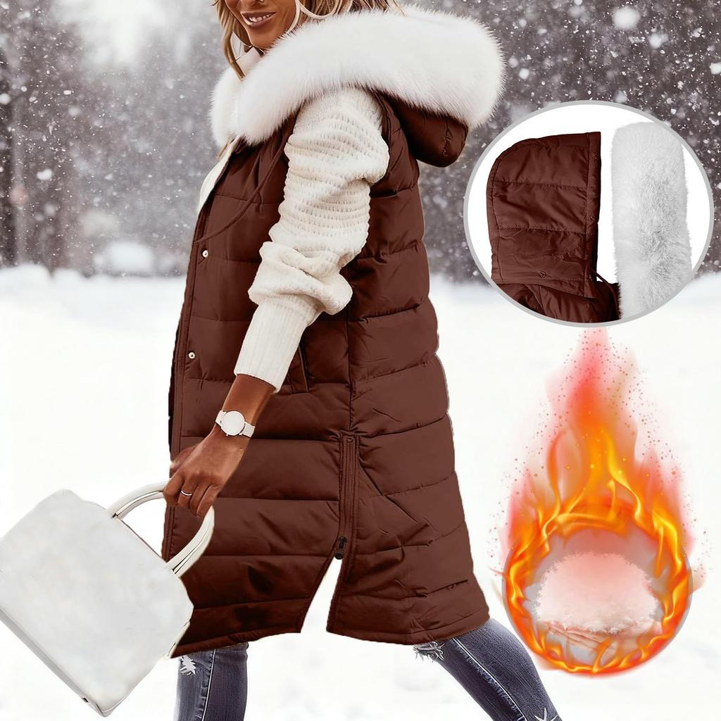 Женский длинный пуховик с капюшоном