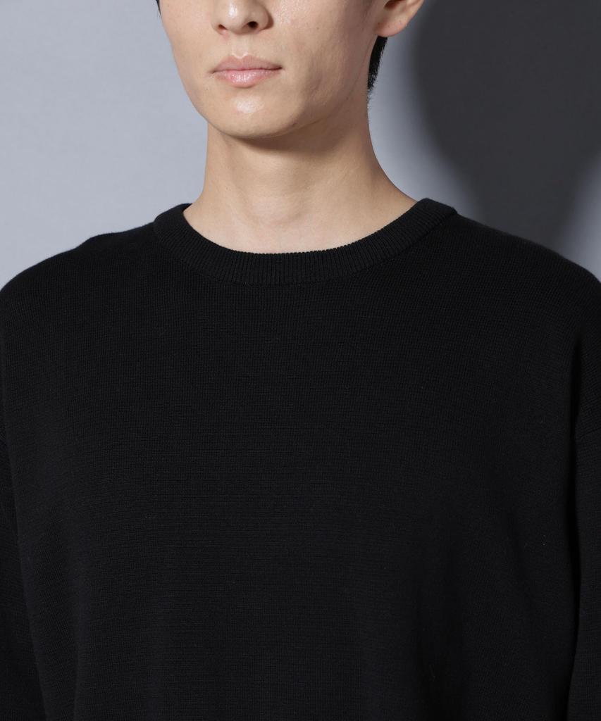 Nano Universe Milano Rib Wide Crew Neck Size Knit, Men's, M, 010, Black, 672-5222216