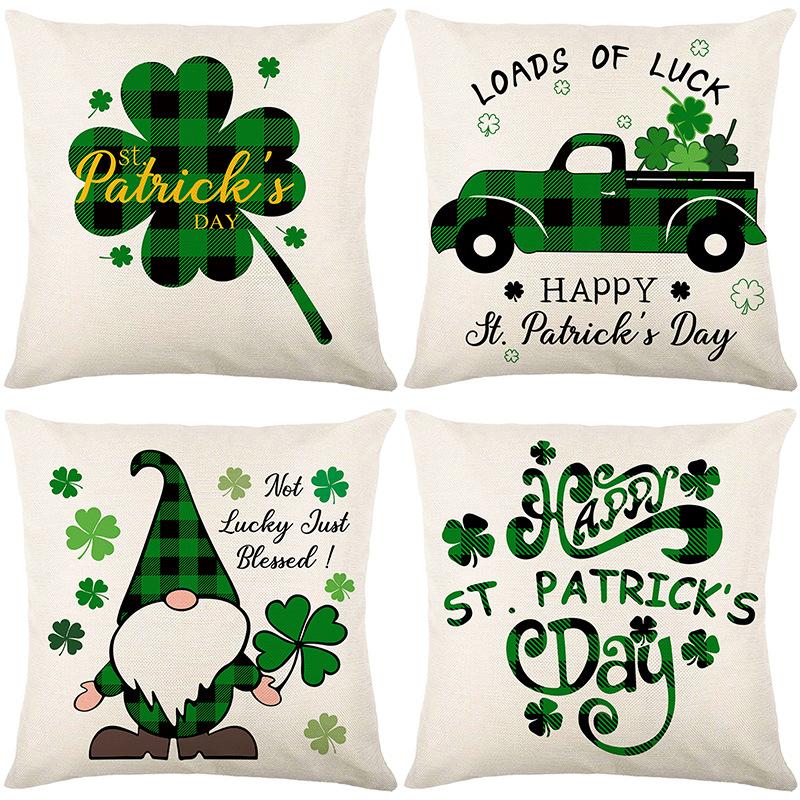 Combination Festival Cushion St. Patrick's Day Cushion Green Plaid Four-leaf Clover Sofa Cushion