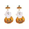 Eye-catching Retro Ghost Face Pumpkin Earrings Featuring Dazzling Rhinestone Embellishments