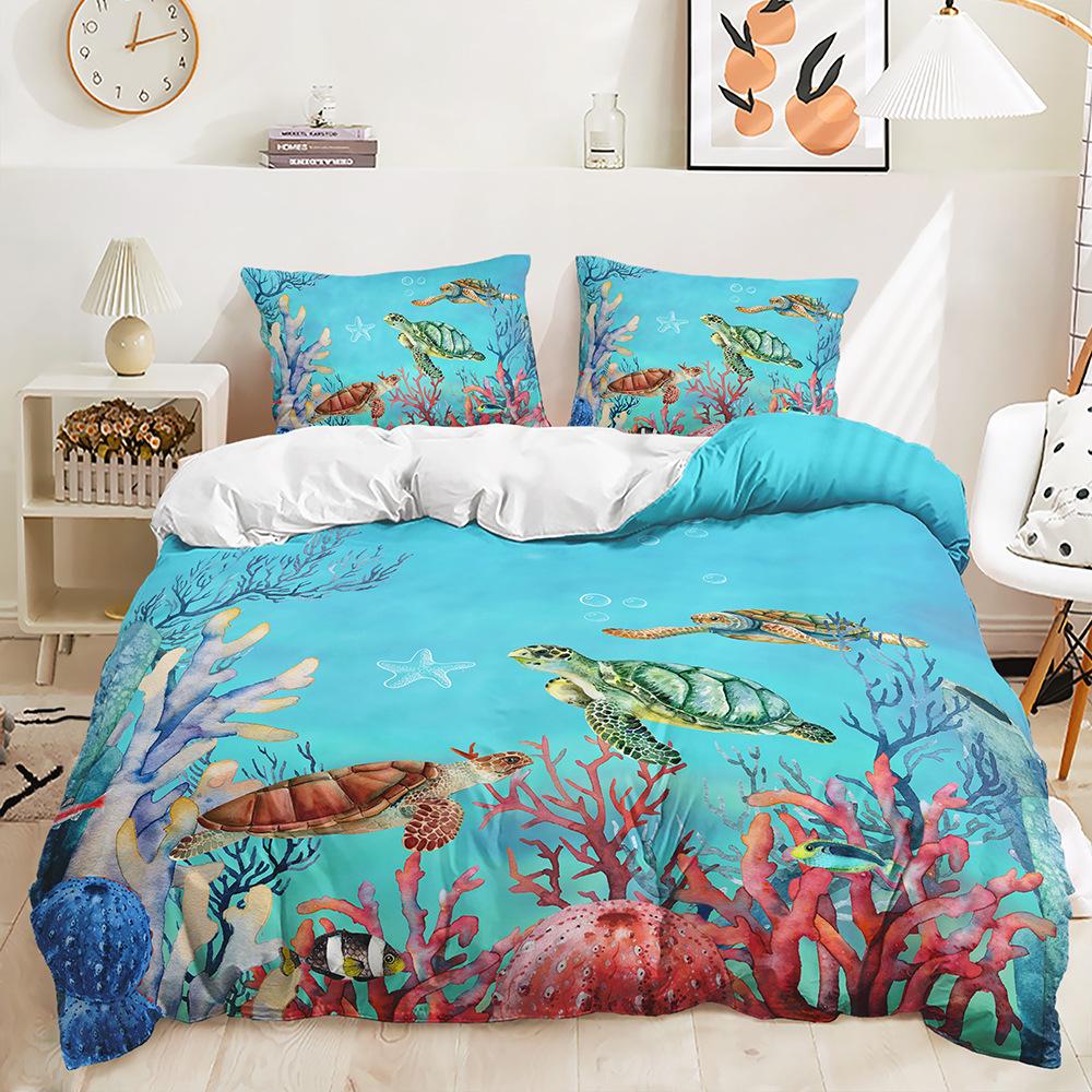 Three-Piece Underwater World Sea Turtle Quilt Cover Digital Printing Kit Two-Piece Set