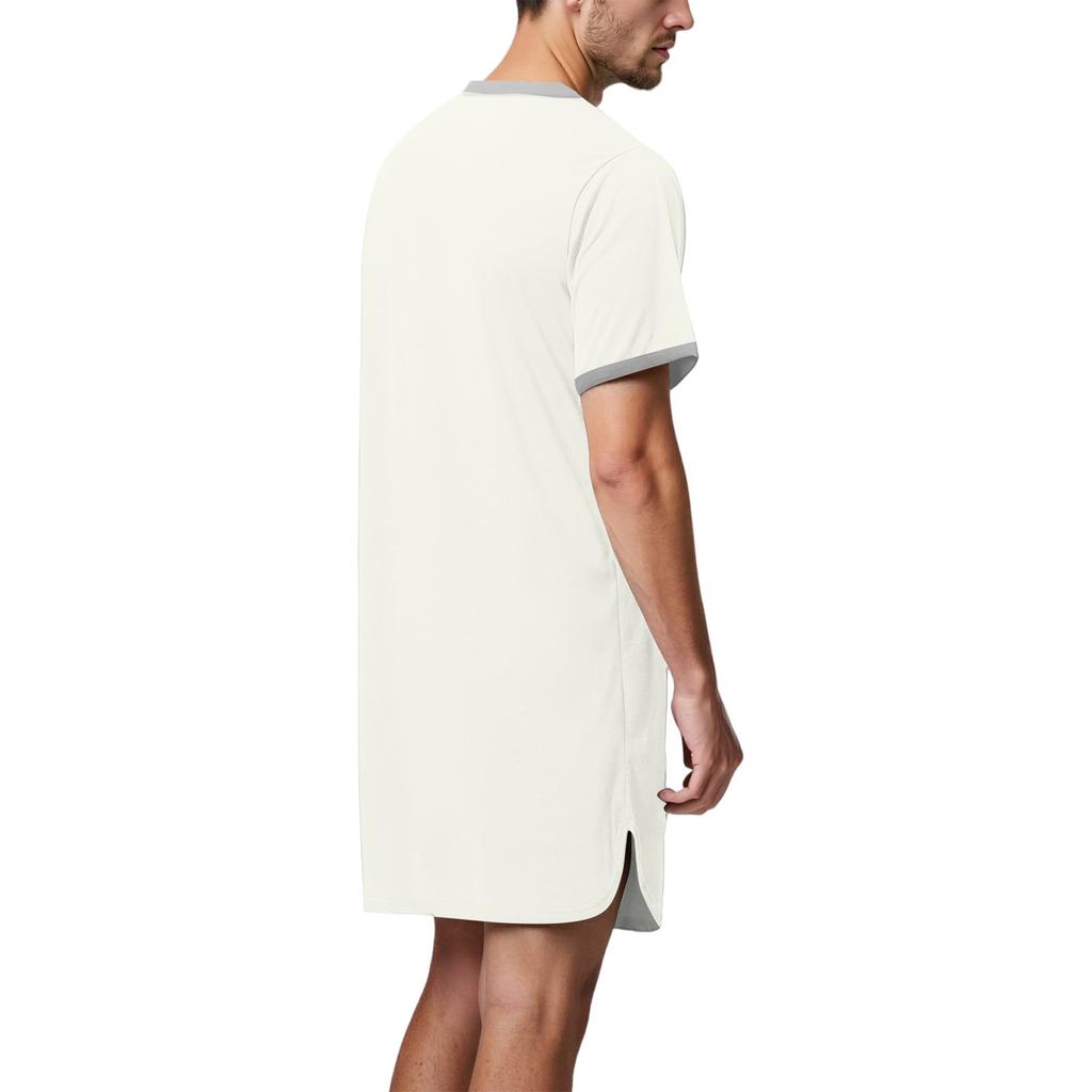 Мужская однотонная хлопковая пижама с короткими рукавами и воротником на пуговицах, длинная свободная пижама, домашняя одежда