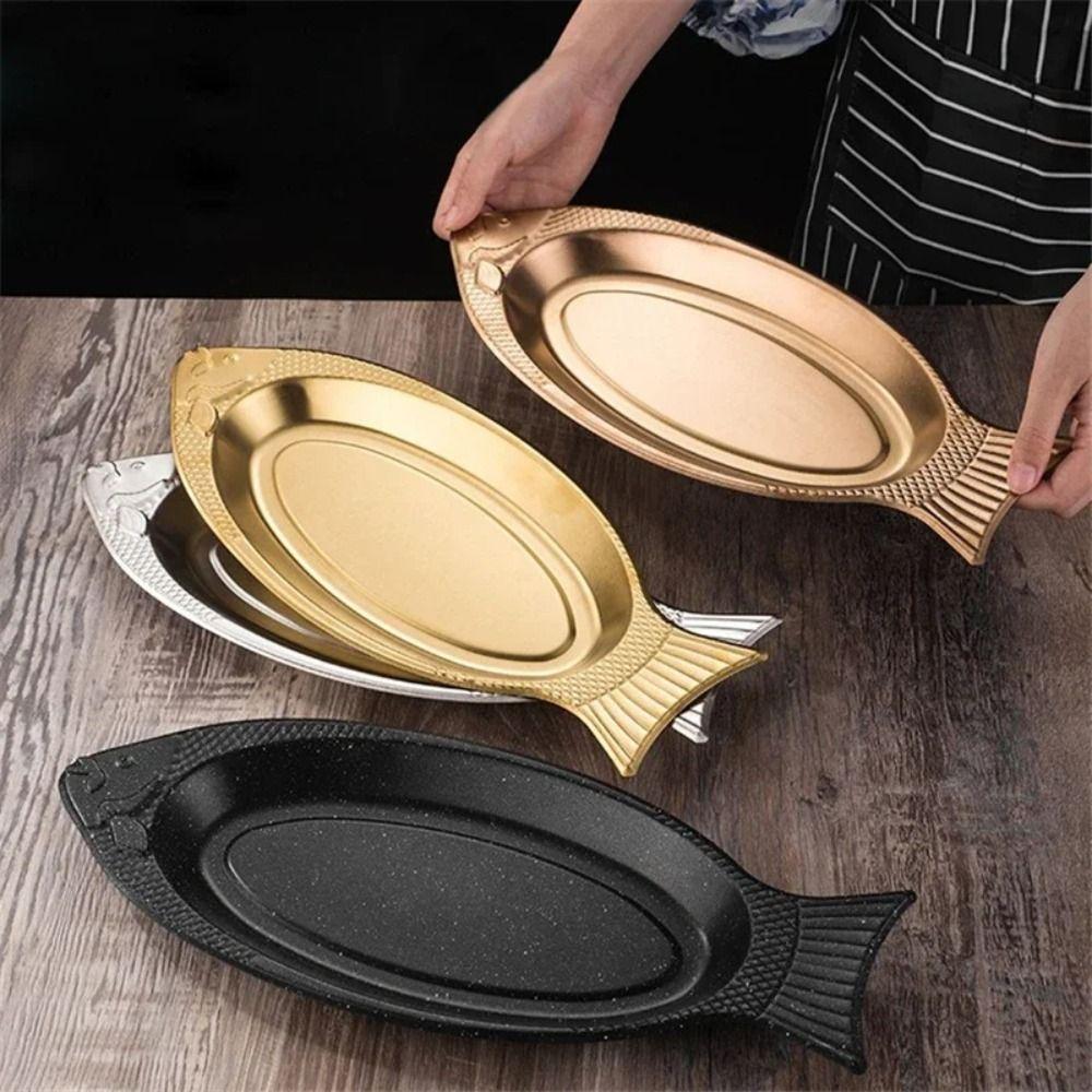 Oval Steamed Fish Plate Fish-Shaped Tray Plates Creative Barbecue Plate