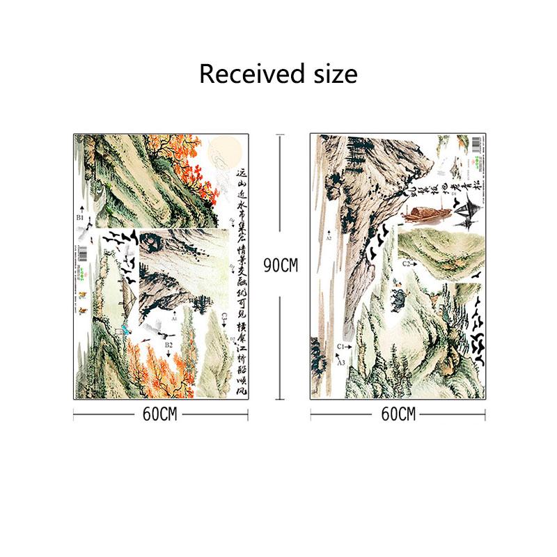 Настенная наклейка в китайском стиле, пейзажная живопись для гостиной, спальни, кабинета, домашнего декора, самоклеящаяся наклейка на стену