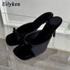 Модные Женские Шлепанцы Eilyken с Квадратным Носом Модные Высокие Каблуки Мелкие Вечерние Туфли-Мюли Шлепанцы Женская Обувь Zapatos Mujer