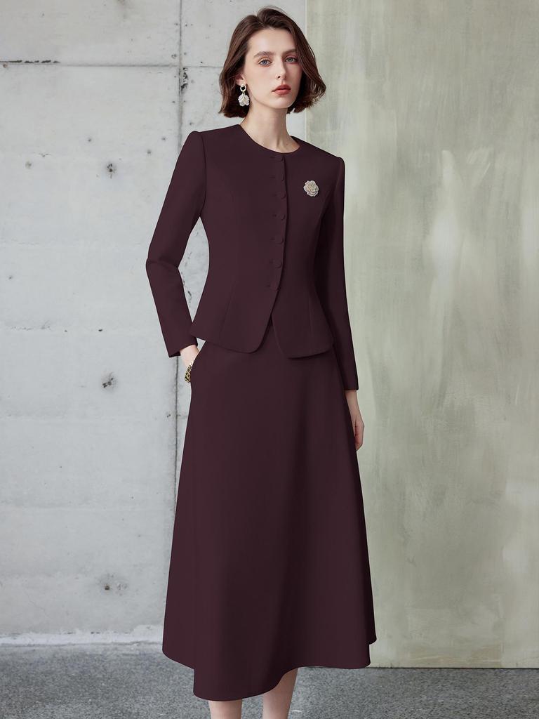 Ankola Women's Red Suit Set: Elegant Autumn/Winter Formal Coat & Umbrella Skirt Two-Piece