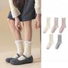 Female Autumn and Winter Striped Bow Lace Lace College Style Breathable Sweat Absorbing Tube Cotton Socks