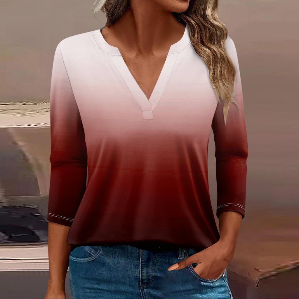 Женская футболка Футболка с принтом Рукав 3/4 Повседневные Выходные Мода Базовый V-образный вырез Обычный топ