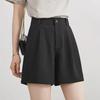 2024 Women's Black High-Waist A-Line Wide-Leg Spring Shorts, Slim Fit, Korean Style Fashion