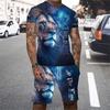 Американский модный бренд Спортивная толстовка с коротким рукавом Быстросохнущий мужской комплект Летний новый Свободный комплект с цифровой печатью Мягкий