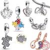 New 925 Sterling Silver Puzzle Love Stitching Yin Yang Baby Pendant Charm Fit Original New Bracelet Women Jewelry DIY