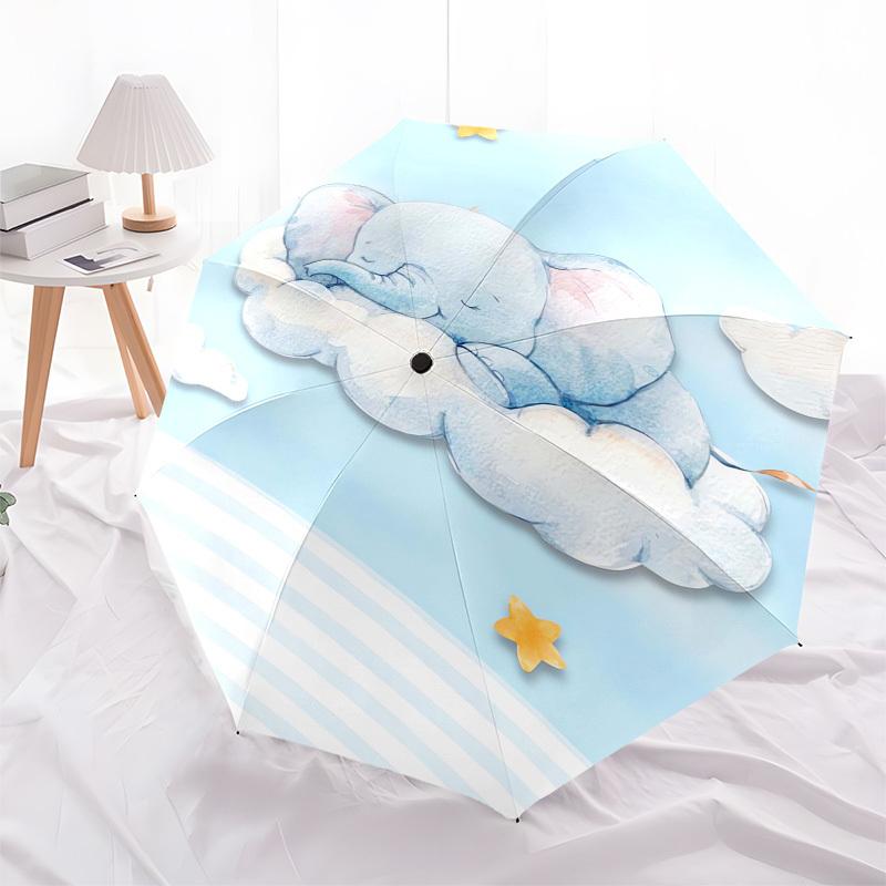 1pc Sleeping Elephant in the Clouds Umbrella with Plastic Handle,Suitable for All Seasons UmbrellaPT452