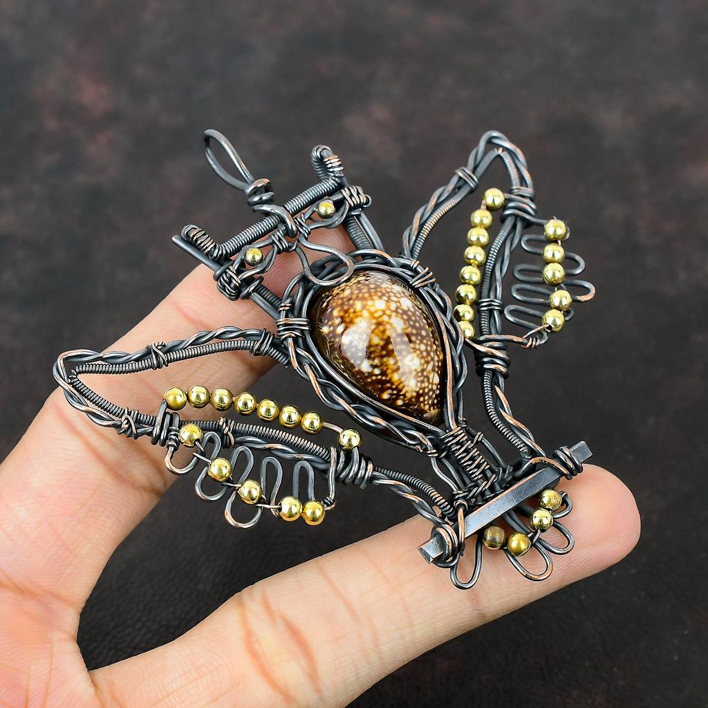 Cowrie Shell Pendant Copper Wire Wrapped Pendant Beautiful Copper Jewelry Handmade Pendant Owl Pendant Genuine Gemstone Jewelry Gift For Mom