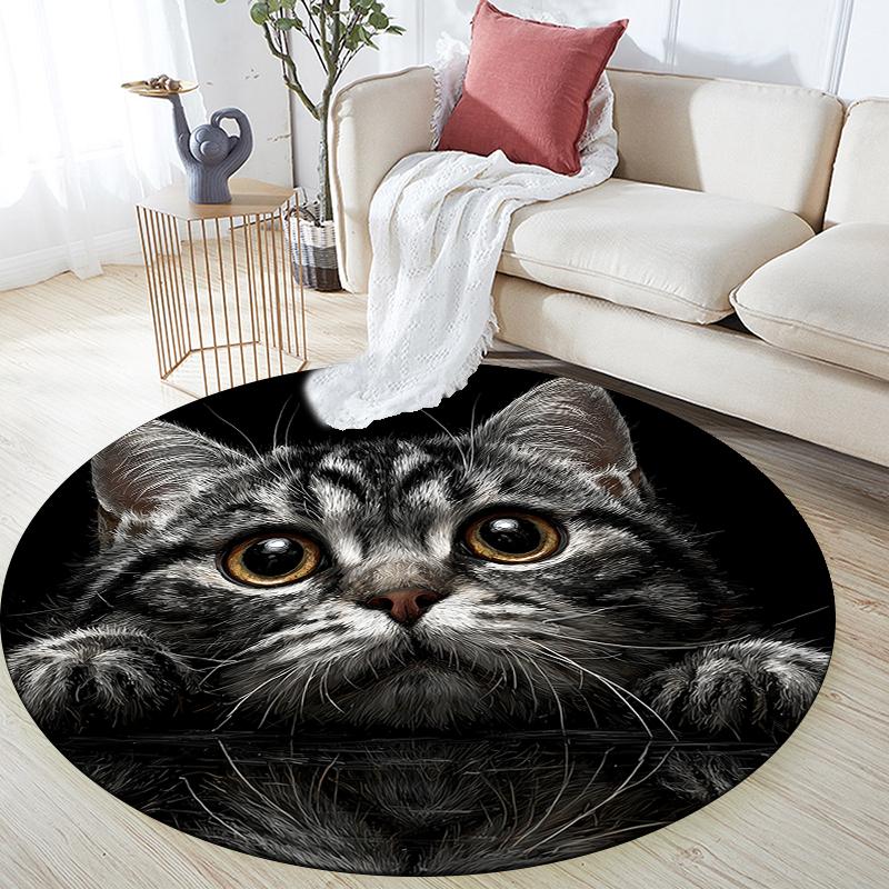 Круглый ковер с узором Черной американской короткошерстной кошки, Ковер для гостиной, спальни, игровой комнаты, Нескользящий коврик для пола, Праздничные и Подарок на день рождения.