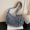 Ретро джинсовая сумка Модная сумка-тоут для поездок на работу Повседневная и простая Большая вместимость Одноплечевая сумка через плечо