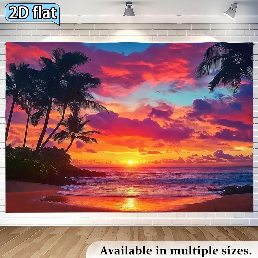 2D plane 1 piece of bold-colored tropical beach sunset-themed banner background fabric