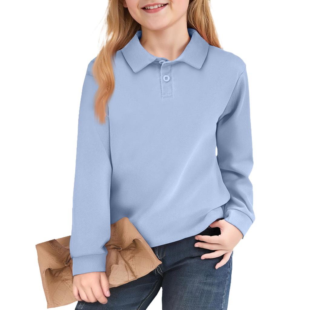 Kids' Notch Collar Shirt - Solid Color Long Sleeve Dress Blouse