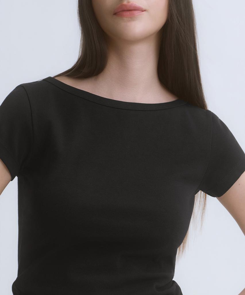 MUSINSA STANDARD WOMAN Women'S Slim Boat Neck Cap Sleeve T-Shirt [Black]