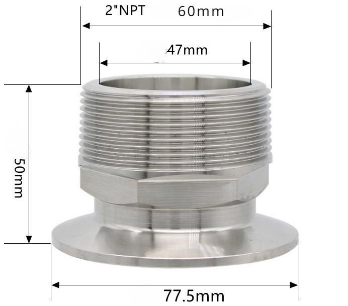 Шестигранник 1/4" 3/8" 1/2" 3/4" 1" 1-1/2" 2" NPT Наружная резьба x 0,5" 1,5" 2" Тройной зажим Соединительная труба Фитинг Нержавеющая сталь 304 316L Санитарный