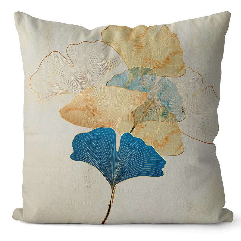 Golden Ginkgo Leaf Peach Skin Velvet Pillow Cover Leaf Print Home Pillow Cover Living Room Cushion Cover