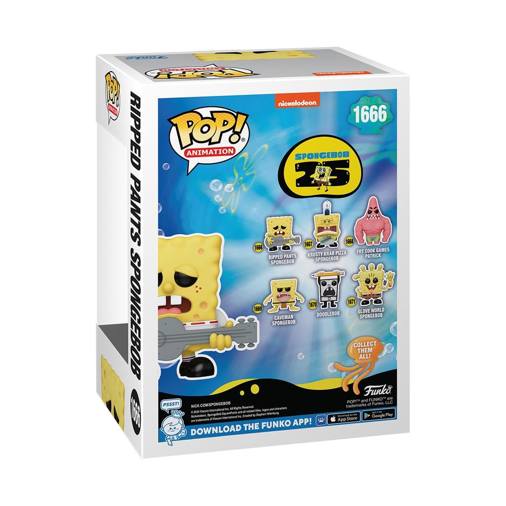 SpongeBob SquarePants Torn Pants 25th Anniversary Figure SpongeBob SquarePants Anniversary Glove Light Funko Vinyl Animation Funko w/Guitar Pop!