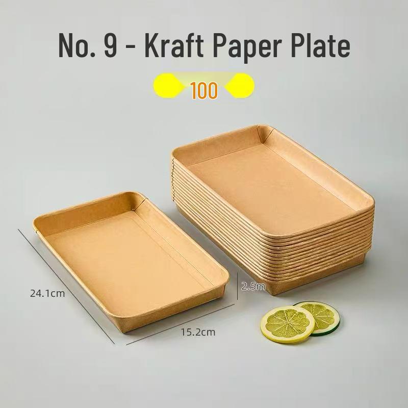 Одноразовые крафтовые бумажные обеденные тарелки - прямоугольные/квадратные, пищевые, для барбекю, пикника, вечеринки.