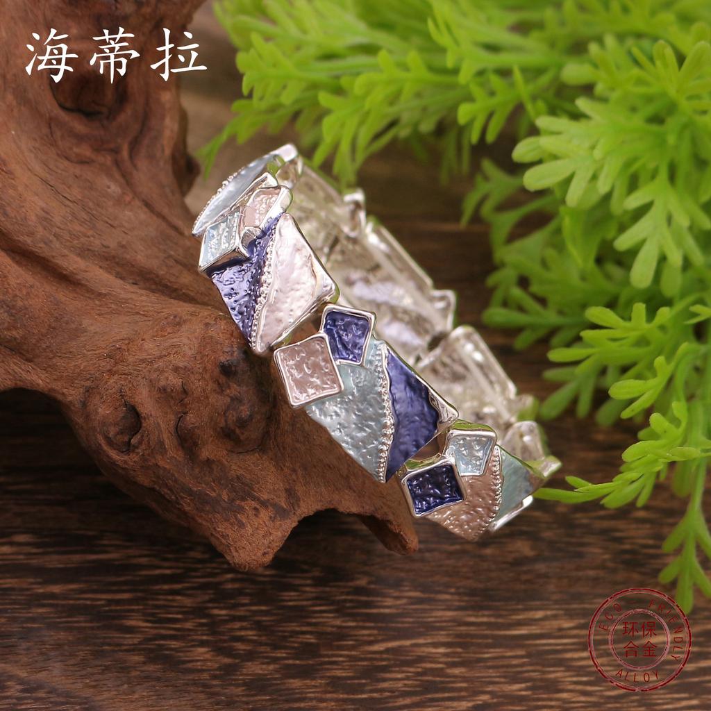 Новый эмалированный цветной квадратный геометрический эластичный браслет, женский простой и изысканный браслет из неровных квадратов