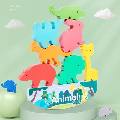 Балансир-динозавр: Деревянные кубики для раннего обучения и интеллектуального развития