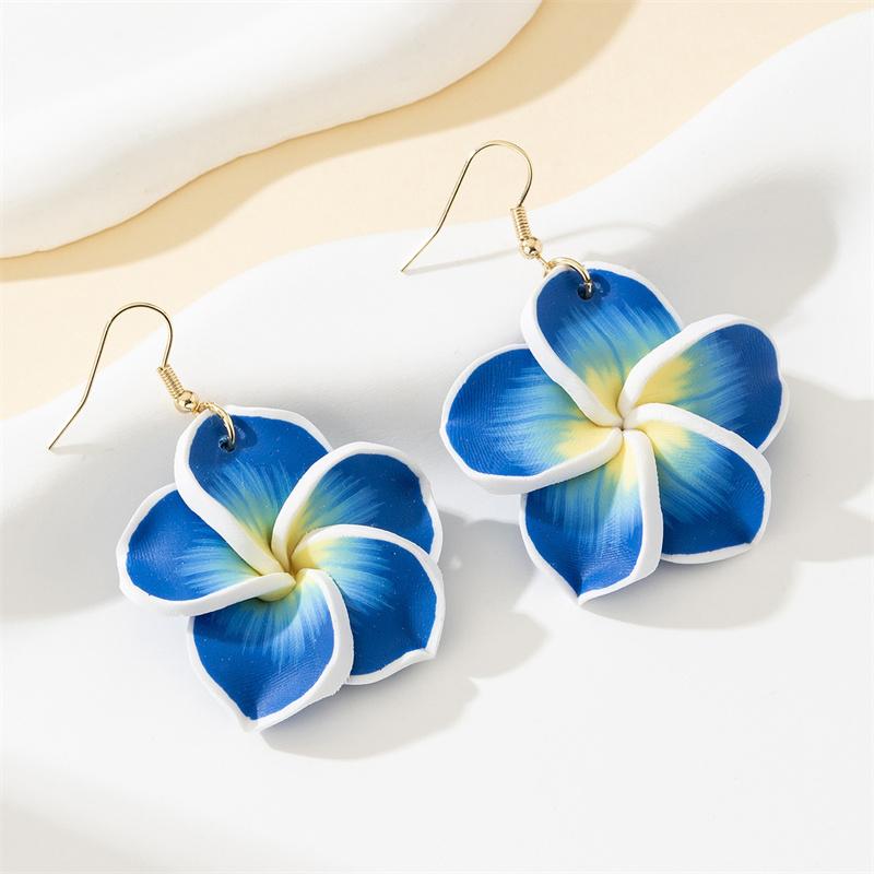 Boho Hawaiian Plumeria Earrings for Women White Pink Polymer Clay Flower Drop Dangle Earrings Summer Beach Vacation Jewelry Gift