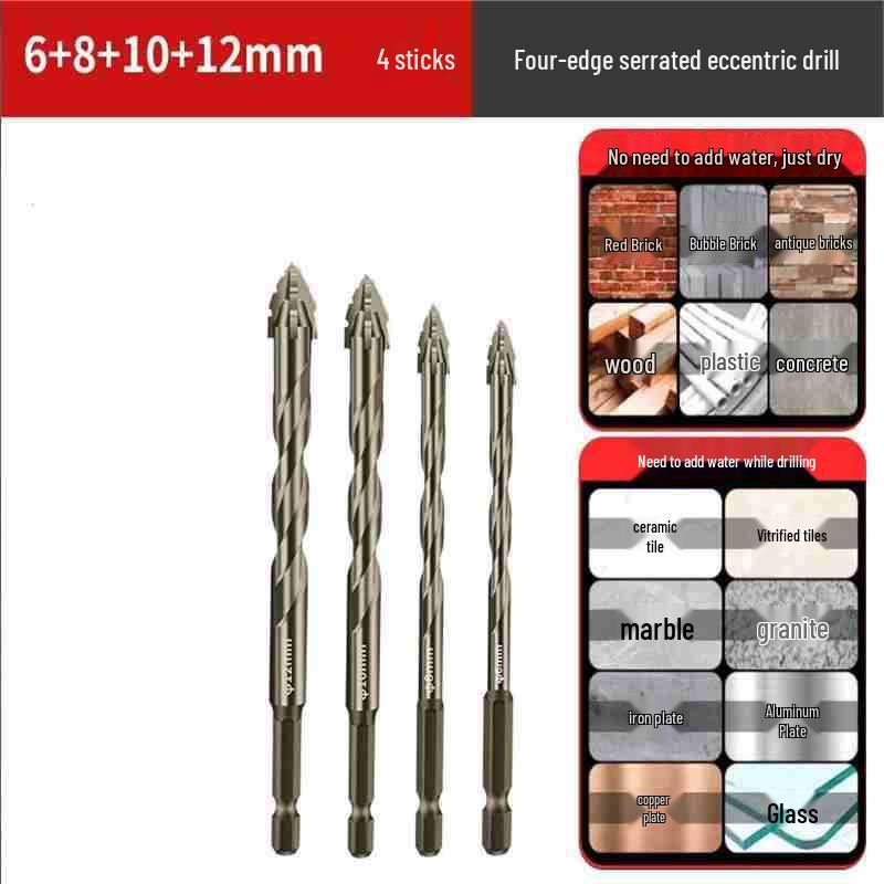 Durable Hexagonal Four-Flute Toothed Drill Bit for Ceramic, Cast Iron & Concrete