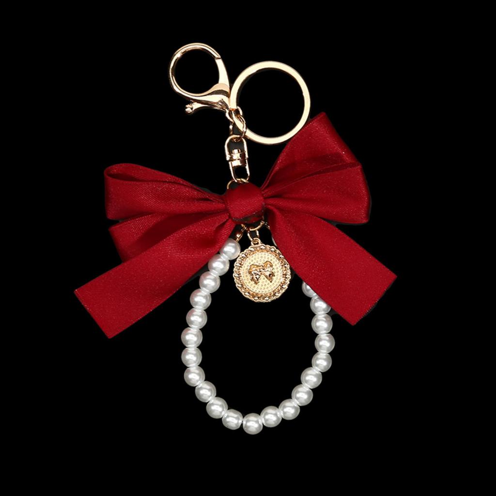 Bowknot Keychains Women's Pearl Chain Big Bow Tie Tote Hanging Ornament Bag Decorations DIY Headphone Case Accessories Kit Chain