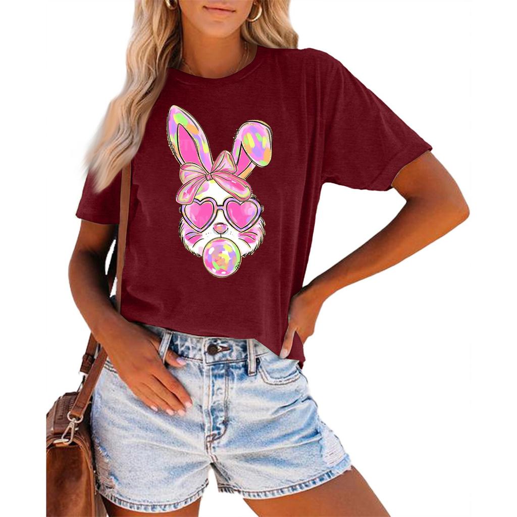 Женская модная повседневная летняя удобная блузка с круглым вырезом и коротким рукавом с принтом