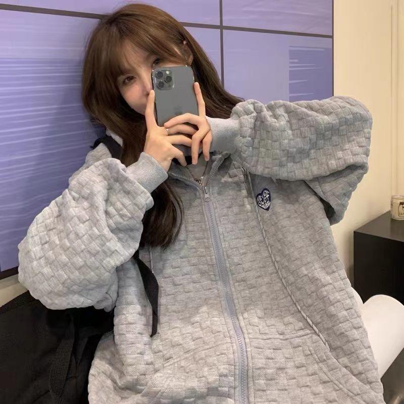 Женская толстовка High Street Hi-Hop Waffle Love, весна-осень, свободная, ленивый стиль, тонкая студенческая куртка большого размера