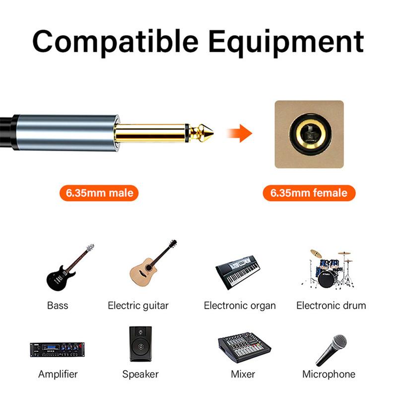 6.35mm To 6.35mm Mono TS Jack Cable For Amplifier Mixer Bass Guitar 1/2/3/5/10/20/30 Meter 6.35/6.5 mm Audio Connector Male