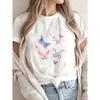 Butterfly Print T Shirt White Colorful Butterflies And Flowers Design Casual Summer Wear