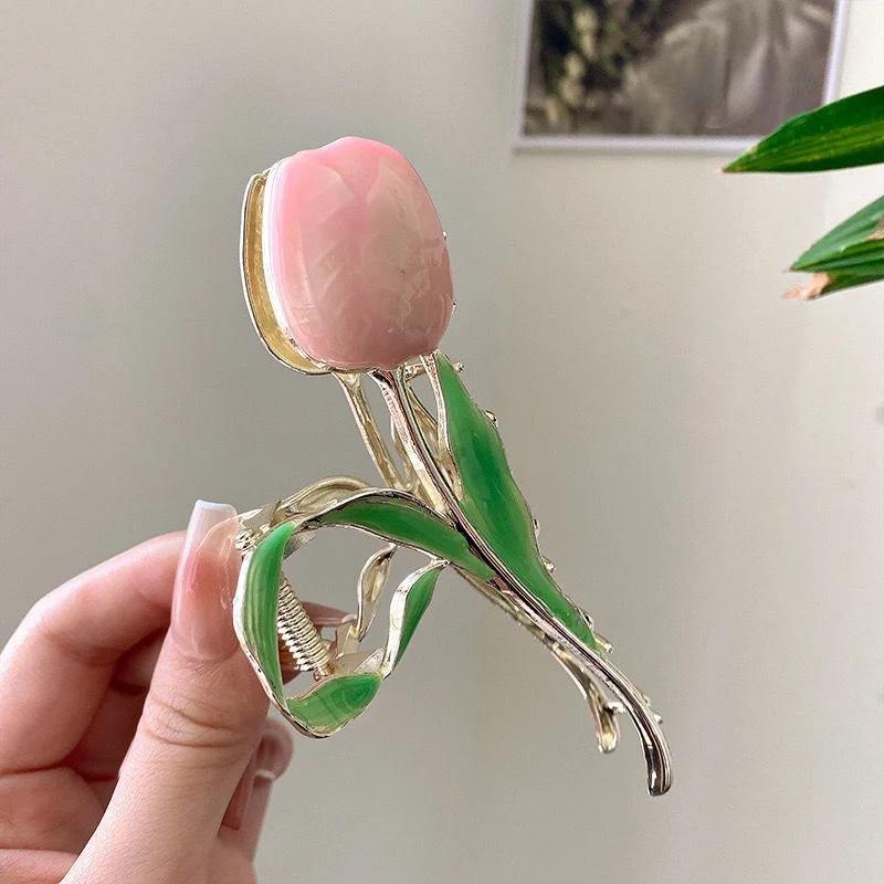 Metal Tulip Hair Claw Clip for Women Hair Accessories Flower Crab Clamp Hairpin Hair Crab Hairs Accessoriy Headwear Jewelry
