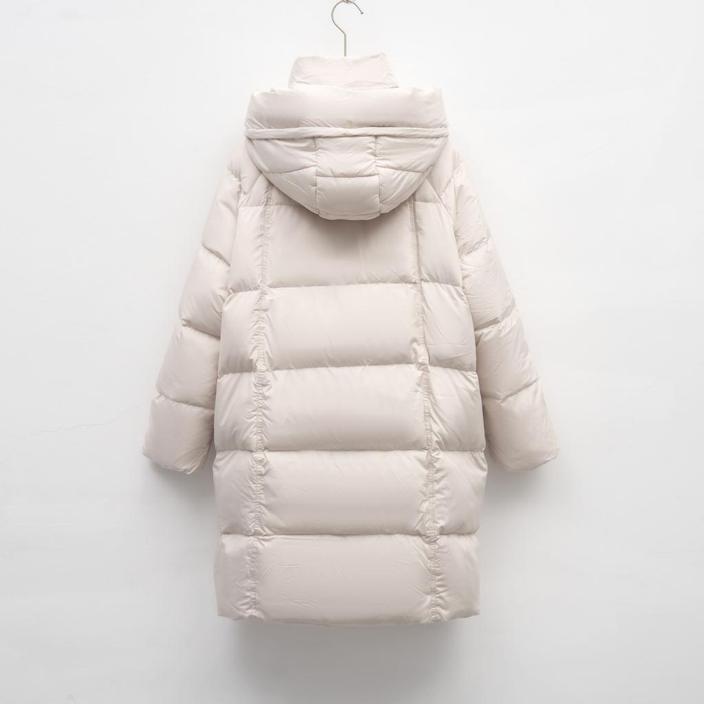 Down Jacket Women's Medium and Long Winter New Korean Version Fashion Bread Jacket Thickened Warm White Duck Down Jacket
