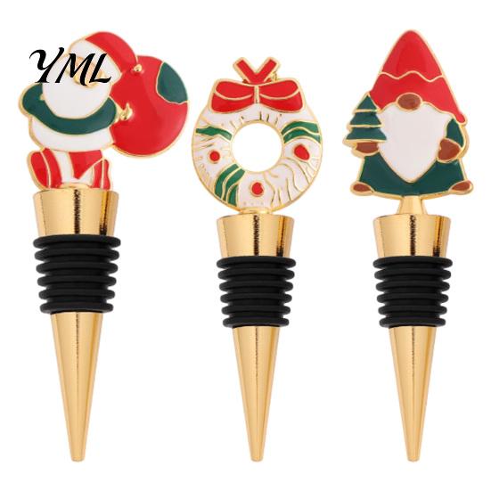 Snowman Bottle Insert Christmas Theme Wine Stopper, Santa Garland Pattern, Zinc Alloy Festive Claus Topper with Silicone Sealing Ring, Leak-proof Cork