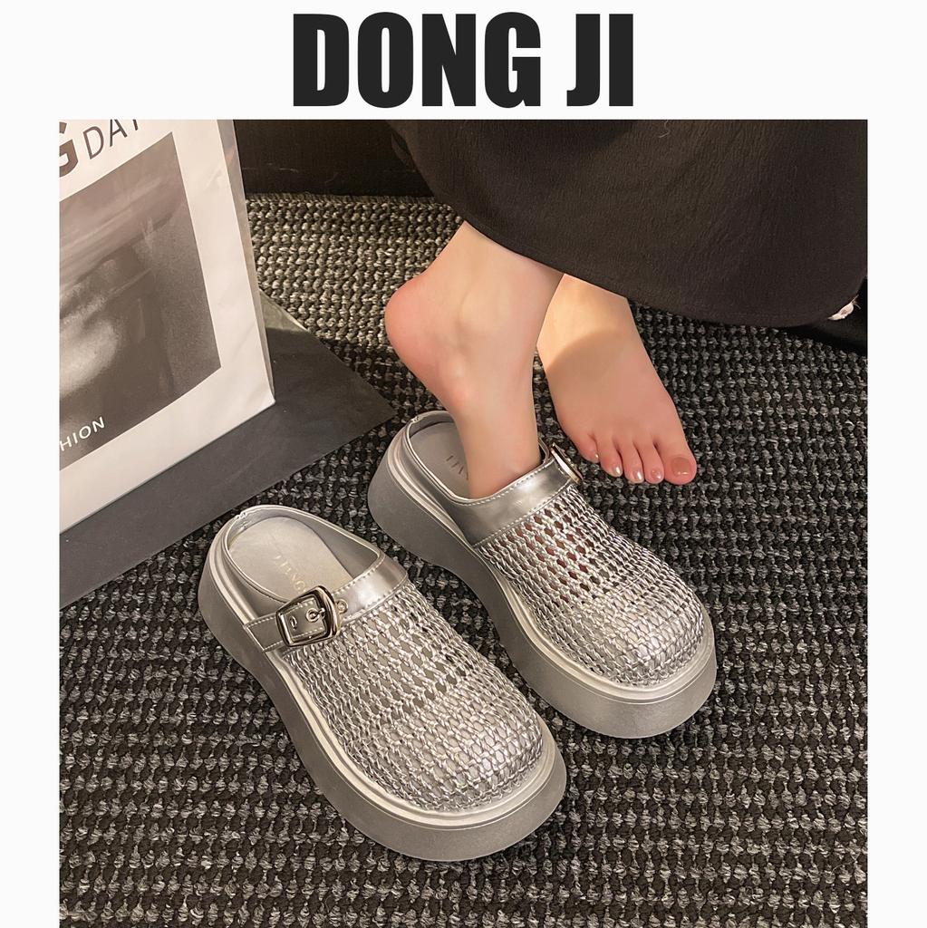 Женские лоферы на платформе-маффине, новинка 2025 года, весенне-летняя взрывная модель, ретро, плетеный мысок, полушлепанцы, маленькие сандалии