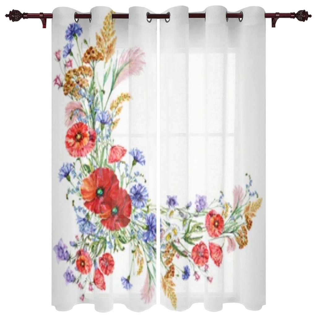 Flower Watercolor Window Curtain for Bedroom Living Room Backdrop Curtain Home Decor Kitchen Short Curtain