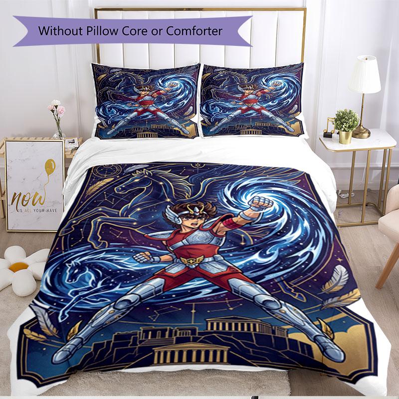 3pcs Duvet Cover Set (1*Duvet Cover + 2*Pillowcase, Without Core), Saint Seiya Print Soft All‑Season Bedding Set, Home Bedroom Decor Gift