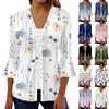 Женская мода свободный повседневный принт с рукавом три четверти рубашка на пуговицах кардиган топ