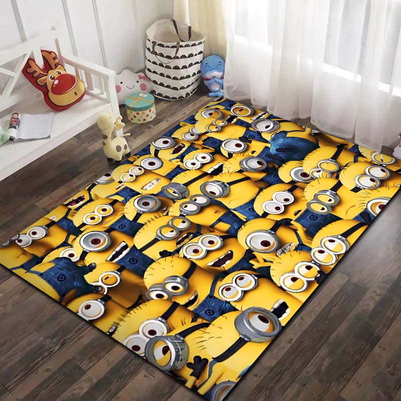 Minions Cartoon Printed Flannel Area Rug Non Slip Washable Floor Mat Kids Bedroom Living Room Sofa Decor Indoor Entrance Gift