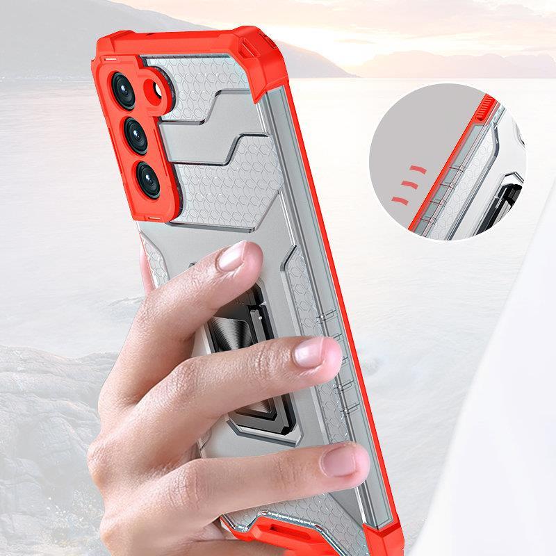 Red Hybrid Armor Case with Magnetic Ring Holder for Samsung Galaxy S22+