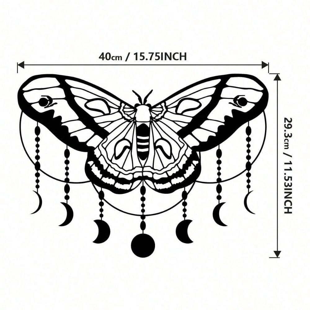 1pc Moth Moon Metal Wall Decor, Witch's Magic Atmosphere, Halloween Decoration Art, Combination Of Moon Phases And Moth Design