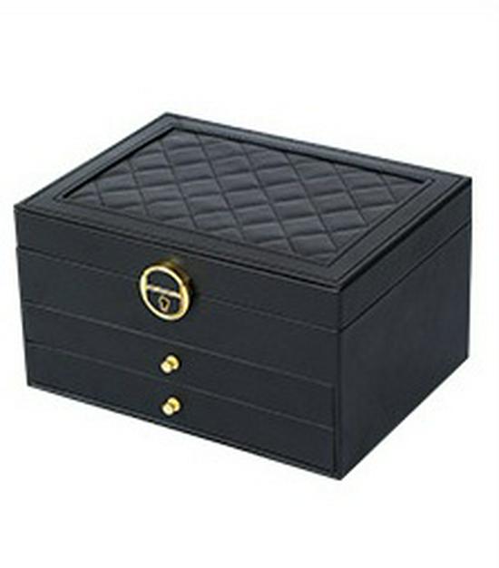 Three-Layer PU Leather Jewelry Box with Velvet Storage and Large Capacity Drawer